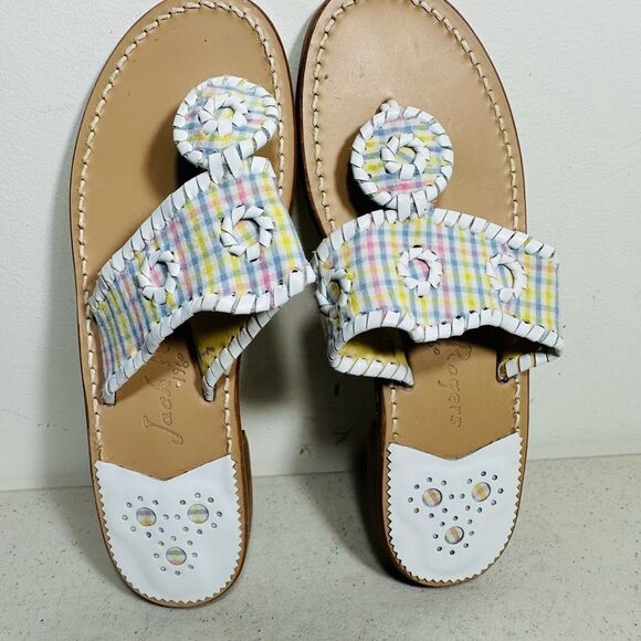 Jack Rogers Women's Flats Thong Sandals Navajo Hamptons Metallic Whipstitch 7M - Picture 6 of 8